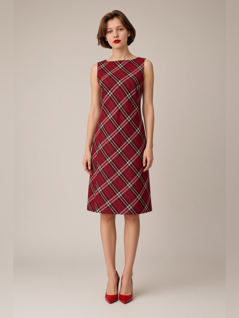 Burberry Plaid Mini Dress in Red & White Size 38 Like New